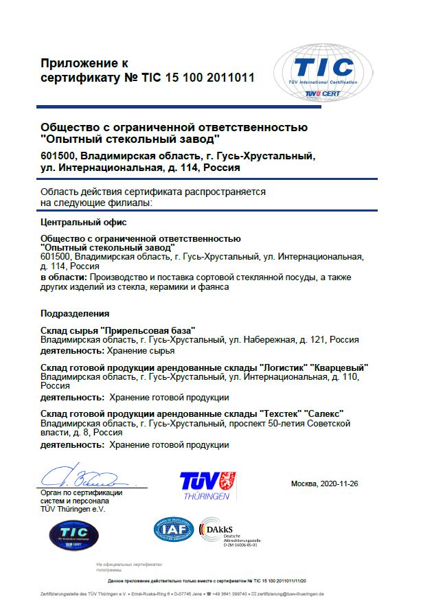 сертификат ISO9001 приложение